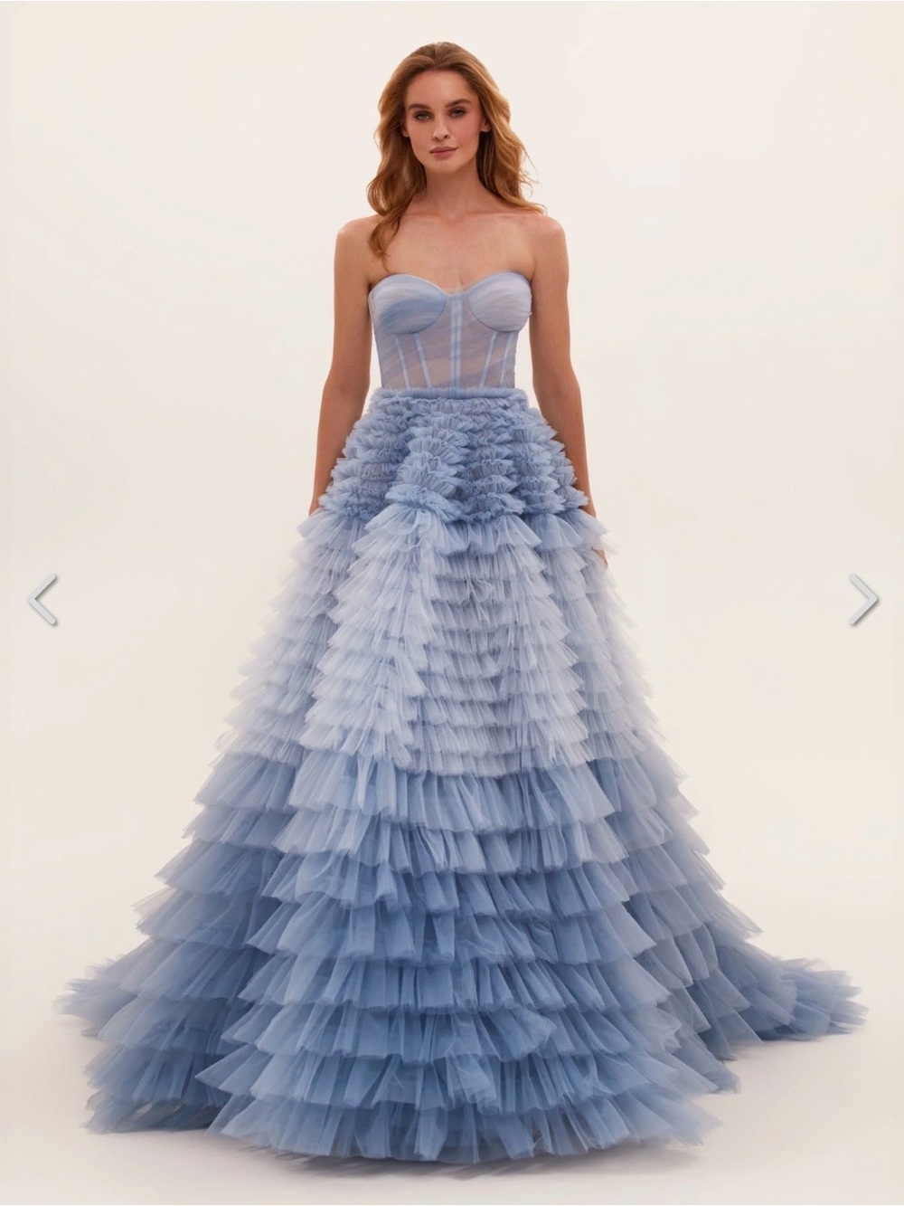 Milla Light Blue Strapless Frill-Layered Fluffy Dress size small in original box